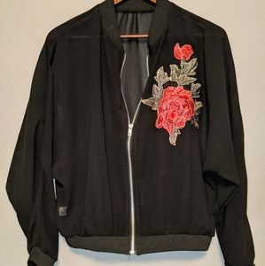 Black mesh bomber jacket with rose decal 🌹